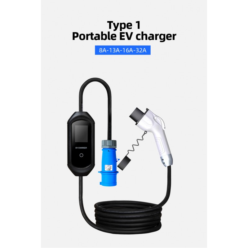 Type 1 Portable Ev Charger with CEE 8-13-16-32A Portable EV Cable SAE j1772 level 2 