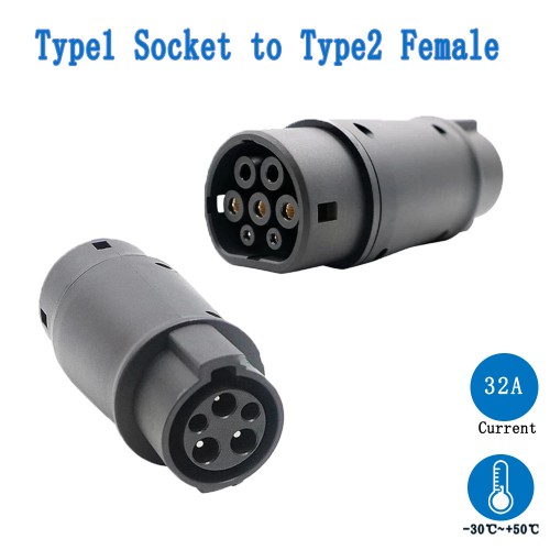 32A 3 Phase Fast  Adapter Ev Charger Adapter Type 1 Male J1772 Socket  to Type 2  Female ICE 62196 Vehicle side