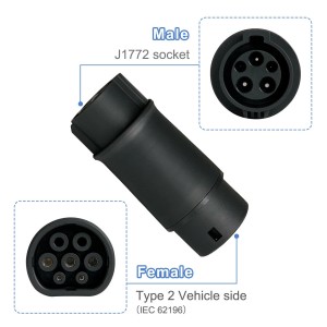 32A 3 Phase Fast  Adapter Ev Charger Adapter Type 1 Male J1772 Socket  to Type 2  Female ICE 62196 Vehicle side 