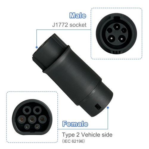 Ev Charger Adapter Type 1 Male J1772 Socket  to Type 2  Female ICE 62196 Vehicle side